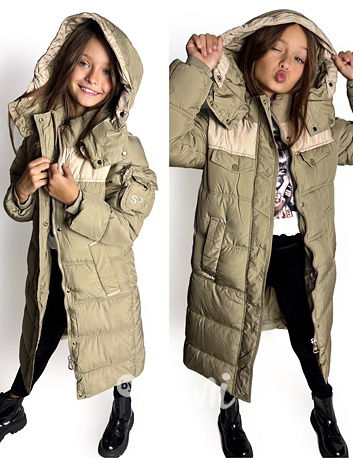 Ultra dlouhý zimní kabát khaki/beige