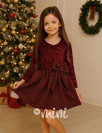 Slavnostní šaty s flitry a mašlí bordo