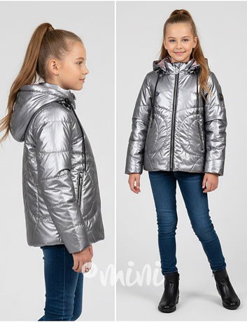 Jarní metalická bunda silver/pink