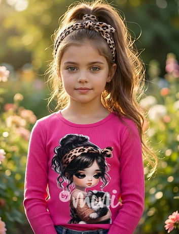 Černá žebrovaná blůzka Girl & Cat malinová