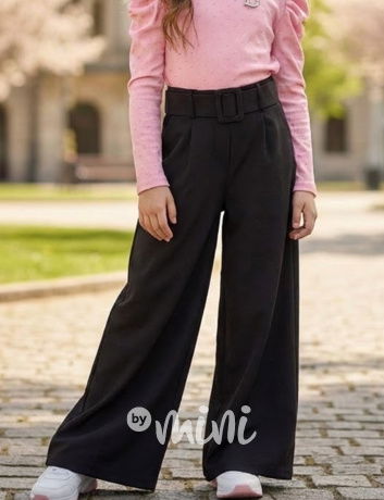 Černé široké elegant kalhoty s páskem MIA