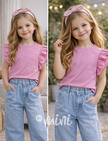 Bavlněné triko s řasením růžové