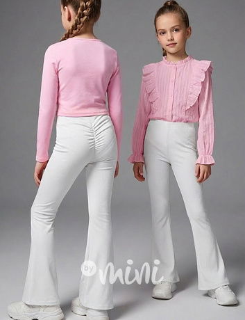 Stretch žebrované zvonáče s řasením vzadu WHITE