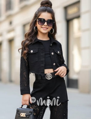 Glam lace denim bunda černá