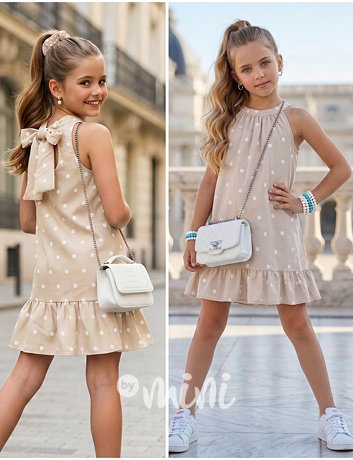 Mini chic šaty s puntíky béžové