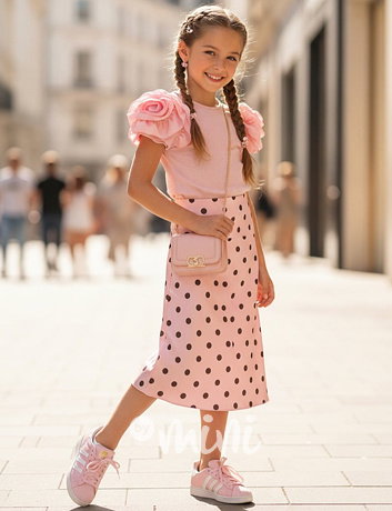 Satin midi sukně pink/black