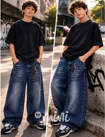 Soft denim baggy s karabinou