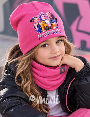 Huntrix čepice s kamínky + nákrčník pink