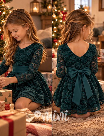Sváteční šaty Velvet bow smaragdové