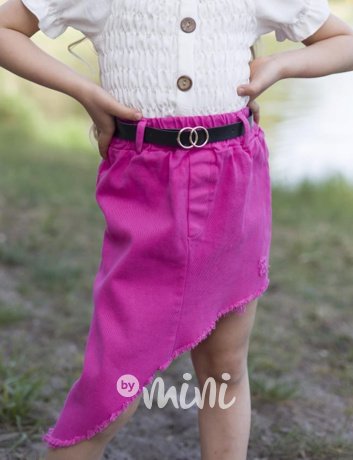 Asymetrická jeans sukně s páskem pink