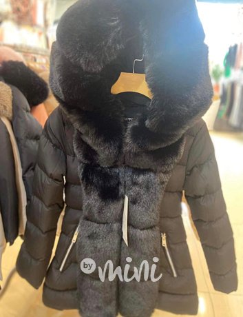 Zimní black kabát s maxi kožešinou PREMIUM