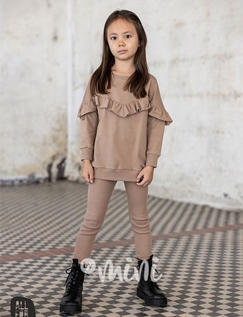 Frill tunika + žebrované legíny beige