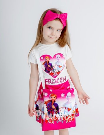 4-dílný Frozen dívčí set - sukně, triko, kabelka, čelenka