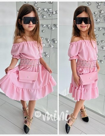 Boho letní šaty s kabelkou pink