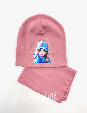 GIRL čepice s kamínky + nákrčník