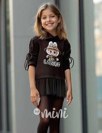 Labubu mikinová hoodie tunika s tylem chocolate