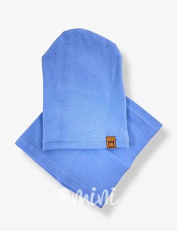 Baby blue žebrovaná houmles čepka s nákrčníkem
