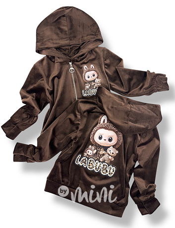 Labubu soft velur mikina leopard čokoládová