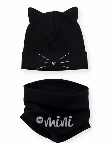 Cat čepice s ouškama + nákrčník BLACK