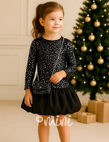 Glam flitr šaty s kabelkou černé