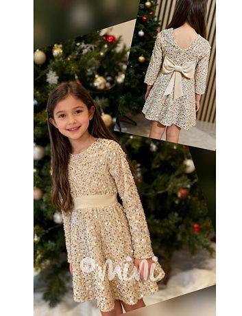Glamour soft velur šaty s flitry a mašlí GOLD