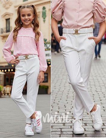 Bílé elegant kalhoty s páskem