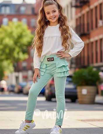 Fashion legínové kalhoty s volánky mint