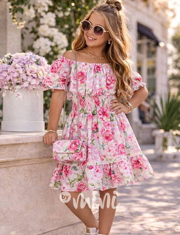 Letní květované hispánky s kabelkou pink
