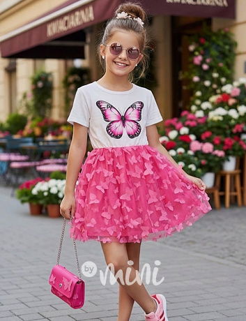 Motýlkové šaty s kabelkou dark pink