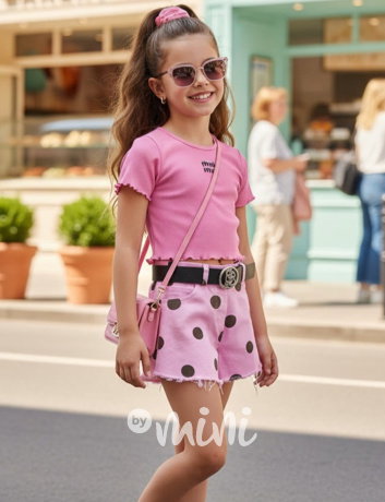 Denim puntíkaté kraťasy s páskem PINK
