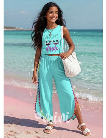 Vacay mode pompon letní beach set tyrkysový