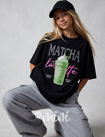 Matcha latte oversize triko s kamínky černé