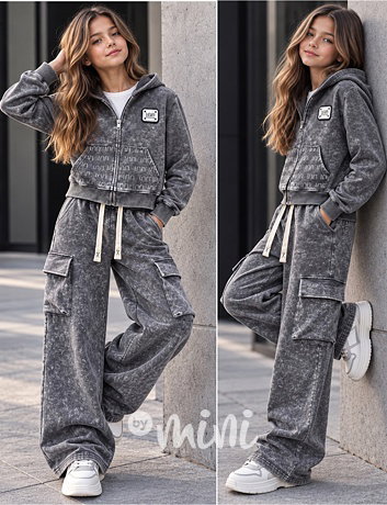 Soft cotton denim teenage souprava ANTHRACITE grey