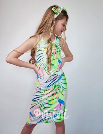 Letní neon tropic šaty s čelenkou