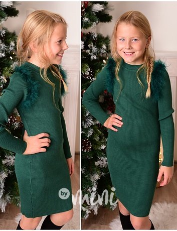 Smaragdové svetříkové PREMIUM šaty peříčka