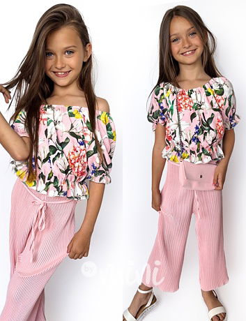 Letní plisovaný set s kabelkou pink