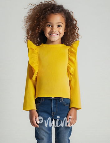 Frill žebrované longsleeve triko žluté