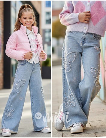 Volné široké denim rifle BUTTERFLY