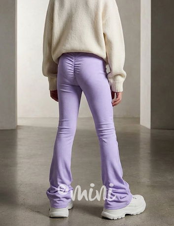 Stretch žebrované zvonáče s řasením vzadu LILA