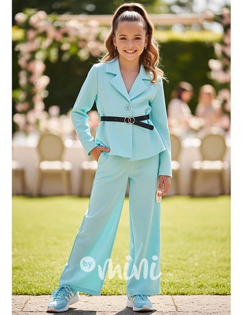 Elegant sako s páskem + volné kalhoty TYRKYS