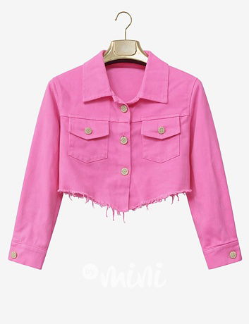 Růžová crop denim bunda