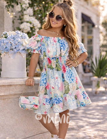 Letní květované hispánky s kabelkou blue