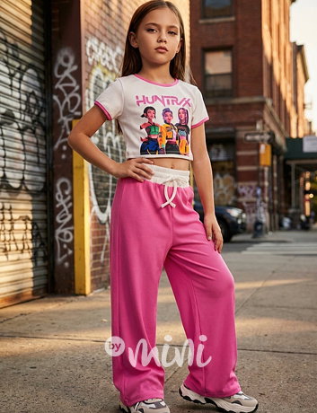 Huntrix crop triko + široké kalhoty PINK