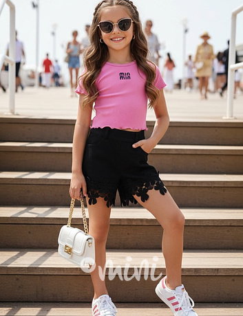 Flower denim kraťasy černé