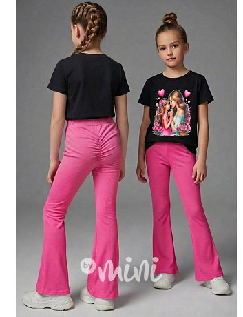 Stretch žebrované zvonáče s řasením vzadu DARK PINK
