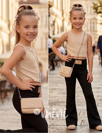 Crop top s kamínky + kabelka beige