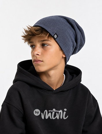 Dvojitá stretch beanie modrý melír