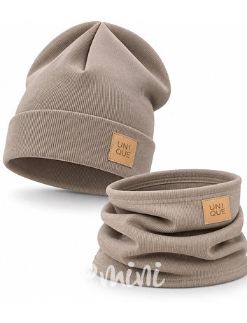 UNIQUE čepice + nákrčník taupe