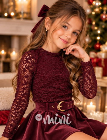 Velvet krajková blůzka bordo