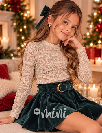 Velvet krajková blůzka beige